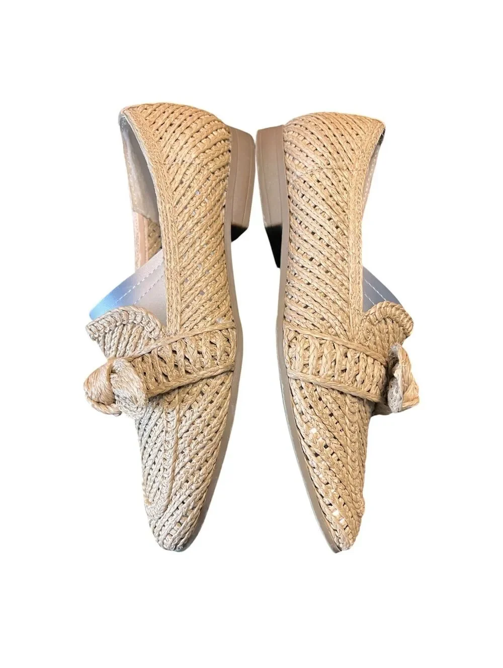 Charles David Finite Natural Woven Raffia Loafer Flats Almond Toe Bow Detail 9M